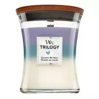 Woodwick Trilogy Calming Retreat scented candle with wooden wick, 275 g