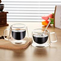 Karščiui atspus dvigubo stiklo kavos puodelis su mediniu padėklu, 200 ml Cappuccino Coffee Cup
