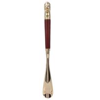 Metalinis liūto galvos batų ragas medine ilga rankena, batų pakėlėjas, batų šaukštas, įrankis, rudas, 49 cm