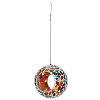 Colorful Glass Bird Feeder Fly Through Round Bird Feeder Outside Hanging Feeder to Attract Wild Birds for Garden Yard Deck Patio Decor A