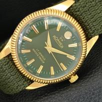 HAND-WINDING VINTAGE SWISS MENS REFURBISHED GREEN COLOR DIAL WATCH a707400-1