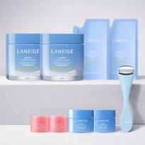 LANEIGE Water Sleeping Mask Special Set Deep Hydration Night Mask Kit (70mL + 40mL Refill) x2 + Lip Sleeping Mask Berry x2 + Face Roller