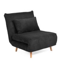 SOLACE 1-vietė sofa-lova su miego funkcija – juodas kordo audinys, 83x91x84 cm