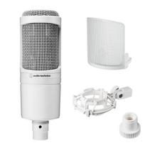 AT2020 CWH Kondensatorinis mikrofonas vaizdo įrašams, namų transliacijoms ir DTM įrašams Riboto leidimo, komplekte su pop filtru ir vibracijas slopinančiu laikikliu Audio-Technica Mikrofonas, XLR, balta