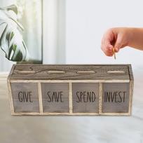 Duok taupyklę  Sutaupyk, Išleisk, Investuok  su 4 skyreliais kolekcijai tamsiai ruda spalva