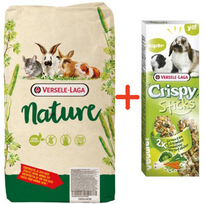 VERSELE-LAGA Cavia Nature 9kg - naminiams gyvūnėliams kavijoms + VERSELE LAGA Crispy Sticks Rabbits-Guinea Pigs Vegetsbles 110g - 2 daržovių kolbos triušiams ir jūrų kiaulytėms
