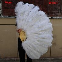 30*52cm 35*60cm Rankinis plunksnų vėduoklis 12 strypų Karnavalo pilvo šokio scenos vėduoklis 30cm White