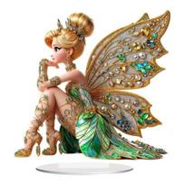 Fairy Tabletop Ornament Sitting Fairy Butterfly Wing Statue with Desktop Acrylic Sign for Bookshelf Windowsill
