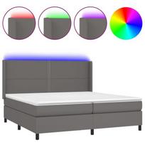 vidaXL Lova su spyruoklėmis/čiužiniu/LED, pilka 200x200cm dirbtinė oda