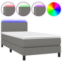 vidaXL Lova su spyruoklėmis/čiužiniu/LED, pilka, 100x200 cm, audinys