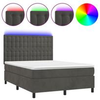 vidaXL Lova su spyruoklėmis/čiužiniu/LED, pilka, 140x190cm, aksomas