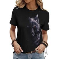 Womens Wolf All Over Print T Shirt Breathable Round Neck Short Sleeve Casual Fashion Top S juoda