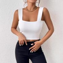 Vasarinis Naujas Moteriškas Seksualus Lieknas Karštos Merginos Topas Be Rankovių Su Plačiomis Petnešėlėmis XS balta