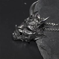 Gothic Rhino Demon Necklace Men's Retro Samurai Mask Pendant Women's Personalized Rock Party Casual Jewelry Necklace Accessories