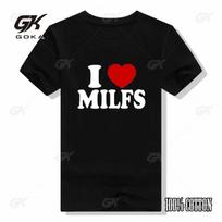 Aš Myliu MILF širdies marškinėliai Juokingi medvilniniai gatvės stiliaus trumpomis rankovėmis Gimtadienio dovanos Unisex marškinėliai Vyrams Moterims Viršutiniai drabužiai O formos iškirptės marškinėliai S