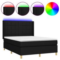 vidaXL Lova su spyruoklėmis/čiužiniu/LED, juoda, 140x200 cm, audinys