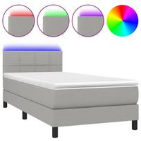 vidaXL Lova su spyruoklėmis/čiužiniu/LED, pilka, 100x200 cm, audinys