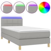 vidaXL Lova su spyruoklėmis/čiužiniu/LED, pilka, 100x200 cm, audinys