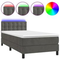 vidaXL Lova su spyruoklėmis/čiužiniu/LED, pilka, 100x200cm, aksomas