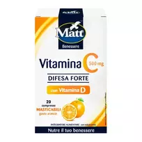 MATT Vitamina C 500 Difesa Forte, maisto papildas su vitaminais C ir D, 20 kramtomųjų tablečių