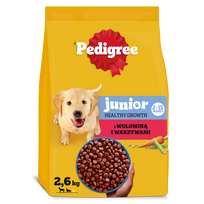 PEDIGREE Junior sausas šunų maistas su jautiena ir daržovėmis, 2,6 kg