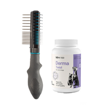 FURMINATOR 2-in-1 įrankis, skirtas šerių iššukavimui ir šukuosenos formavimui + Lab-v Derma Twist - odos, kailio ir barjerinio sluoksnio palaikymas šunims ir katėms 60 susukamų kapsulių