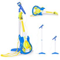 Mėlyna elektrinė gitara ir mikrofono rinkinys su stovu vaikams