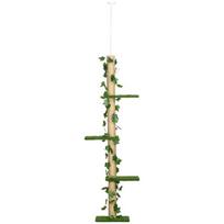 Kratzbaum aukštis reguliuojamas 202-242 cm, neslidus, džiuto virvės stulpeliai, medžio drožlių plokštė, žalia/geltona, Grün+Gelb