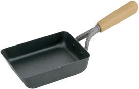 Shimomura Kihan Iron Tamagoyaki Frying Pan in Gas and Induction Double Wooden Care Instructions Tamagoyaki Egg 47025 [Made Japan] Compatible, Fiber, juoda