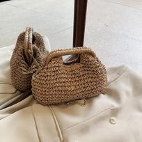 Retro pinti delninukai moterims Šiaudinė kriauklės grandinėlės rankinė per petį Moteriška atostogų paplūdimio ekologiška rankinė per petį 29x1x22cm smėlis