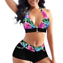 Drabužiai Viršutiniai vasariniai moteriški bikiniai marginti Deep V Neck Halter Liemenėlė Low Rise Micro Shorts Kelnaitės kelnaitės maudymosi kostiumėlių rinkinys L gėlės