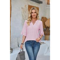 Women's Fashion Casual Solid Color Print 2/1 Sleeve V Neck Blouses & Shirts S violetinė
