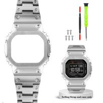 Modifikuotas laikrodžio dirželis ir rėmelis G-SHOCK Casio DW-H5600 DWH5600 Bluetooth širdies ritmo matuokliui, tvirtas nerūdijančio plieno korpusas, laikrodžio apyrankės grandinėlė 16mm sidabras