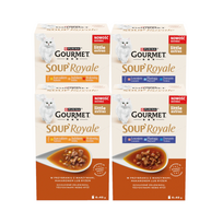 Gourmet Soup Royale suaugusių kačių maistas su vištiena, kalakutiena ir jautiena 12 x 45 g + su lašiša, plekšne ir menke 12 x 45 g