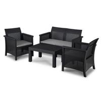 BRENTA sodo baldų komplektas, juodas/pilkas, 2 foteliai, sofa, terasos stalas, modernus technoratanas