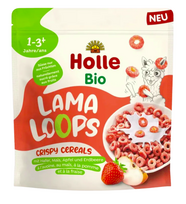 Traškūs sausi pusryčiai su braškėmis LAMA LOOPS, ekologiški, Holle, 125g
