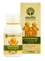 Vitaminas C liposomose, apelsinų skonio. Maisto papildas, 100ml Ekolife natura