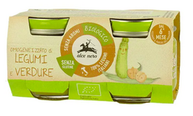 Ankštinių ir kitų daržovių tyrelė kūdikiams nuo 6 mėn., ekologiška, Alce Nero, 2 X 80g