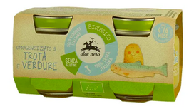 Upėtakio ir daržovių tyrelė kūdikiams nuo 4 mėn., ekologiška, Alce Nero, 2 X 80g