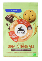 Pusiau pilno grūdo kviečių sausainiai su šokolado gabaliukais, ekologiški, Alce Nero, 250 g