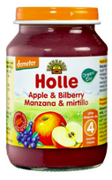 Obuolių ir mėlynių tyrelė kūdikiams nuo 4 mėn., biodinaminė, Holle, 190g