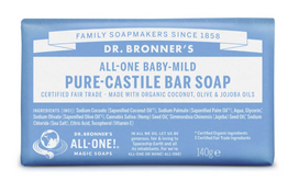 Kastilijos vaikiškas muilas be kvapų BABY MILD, ekologiškas Dr. Bronner's, 140g