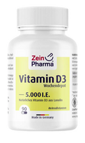 Vitaminas D3, 5000 TV. Maisto papildas, Zein Pharma 90 kaps.