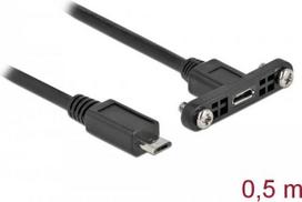 Delock - USB-Verlängerungskabel - Micro-USB Typ B (W) Paneel montierbar bis Micro-USB Typ B (M) - USB 2.0 - 50 cm - Schwarz