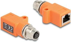 Delock M12 Adapter A-kodiert 8 Pin Buchse zu RJ45 Buchse Cat.5e mit Befestigungsloch gerade orange (60618)