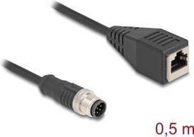 Delock M12 Kabel A-kodiert 8 Pin Stecker zu RJ45 Buchse PVC 0.5 m (60621)