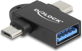 Delock Adapter USB 10Gbps 2 in 1 USB-A Buchse zu USB Type-C™ Stecker + USB Micro-B Stecker OTG (60739)