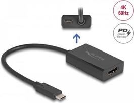 Delock - Videoadapter - HDMI, 24 pin USB-C weiblich zu 24 pin USB-C männlich - 15cm - Schwarz - USB-Stromversorgung (100 W), unterstützt Power Delivery 3,0 (61058)