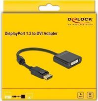 Delock - Videoadapter - Single Link - DisplayPort (M) bis DVI-I (W) - DisplayPort 1,2 - 20cm - 4K Unterstützung, aktiv - Schwarz (63482)
