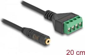 Delock - Audio-Adapter - 2,5 mm 4-pin stereo jack weiblich zu 4-poliger Anschlussblock - 20cm - Schwarz - verseilt, 2,54 mm Rastermaß, abisolierte Enden (66294)